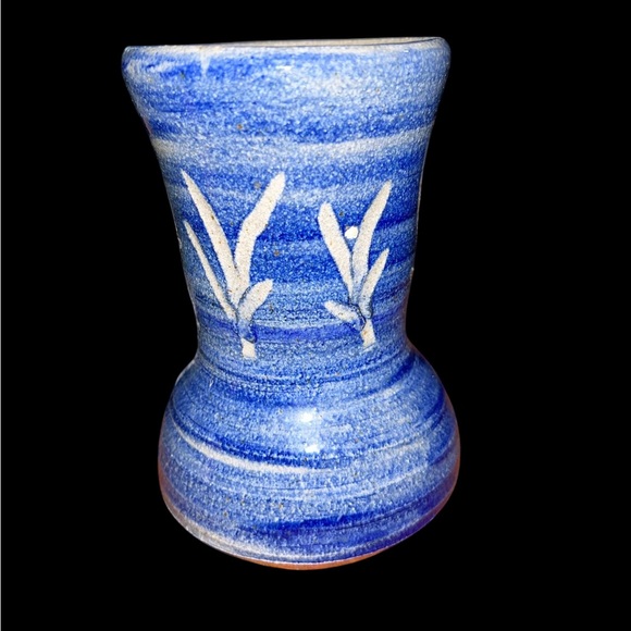 Stone Handcrafted And Painted Blue Vase, Signed By Artist - Picture 2 of 6